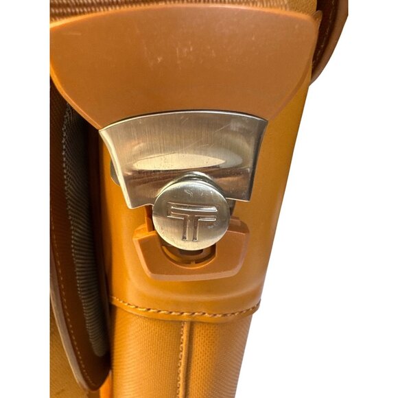 Tumi Tan Leather Messenger Bag With Adjustable Shoulder Strap & Silver-Tone Hard - Picture 9 of 16